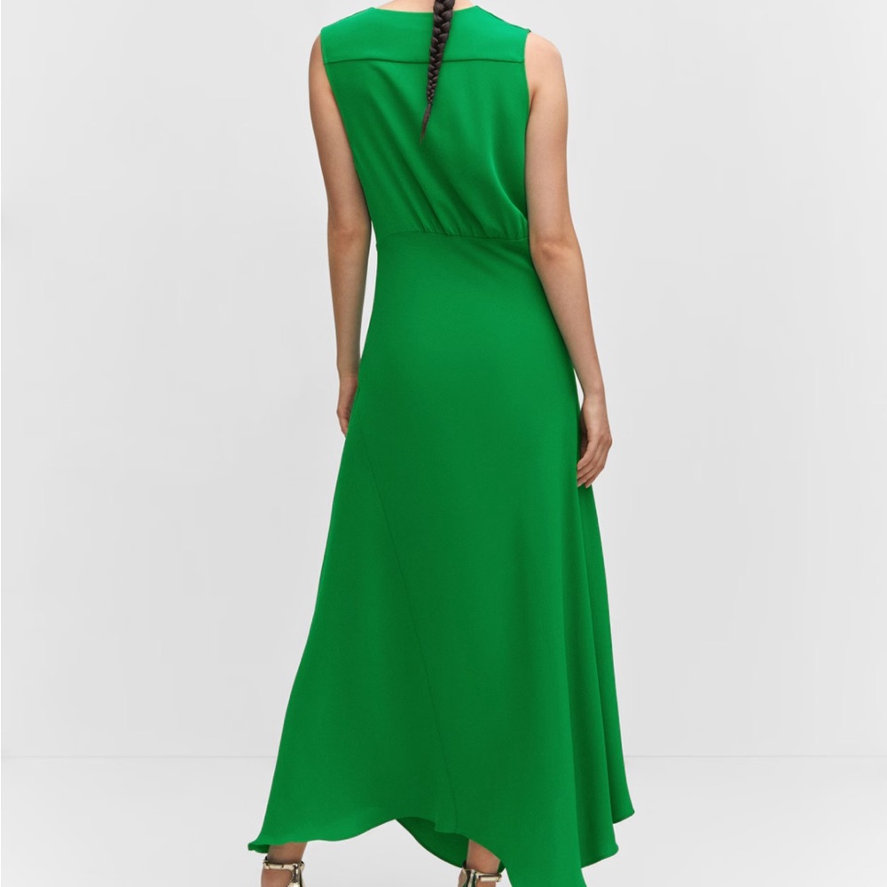 MANGO NWT Green Asymmetrical Dress with Side Slit Size 4 - Picture 3 of 8